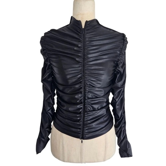 ALEXANDER WANG BLACK RUCHED LONG SLEEVE TOP SIZE XS - Picture 1 of 7